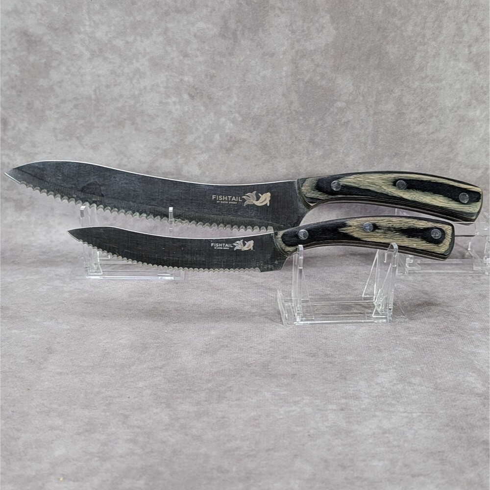 Vtg Fishtail Knives by David Burke Stainless Steel Wood Handle Chef Set Serrated